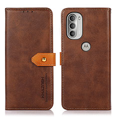Leather Case Stands Flip Cover Holder N07P for Motorola Moto G51 5G Brown