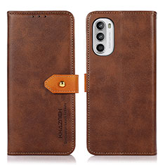 Leather Case Stands Flip Cover Holder N07P for Motorola MOTO G52 Brown