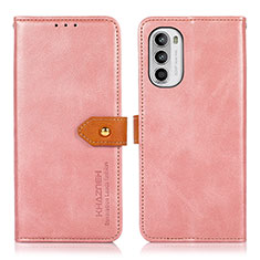Leather Case Stands Flip Cover Holder N07P for Motorola MOTO G52 Pink