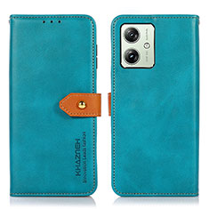 Leather Case Stands Flip Cover Holder N07P for Motorola Moto G54 5G Cyan