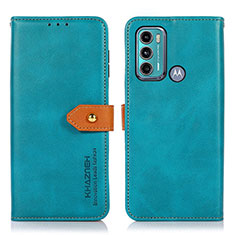 Leather Case Stands Flip Cover Holder N07P for Motorola Moto G60 Cyan