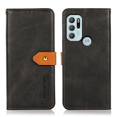 Leather Case Stands Flip Cover Holder N07P for Motorola Moto G60s Black