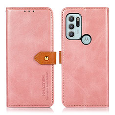 Leather Case Stands Flip Cover Holder N07P for Motorola Moto G60s Pink