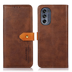 Leather Case Stands Flip Cover Holder N07P for Motorola Moto G62 5G Brown
