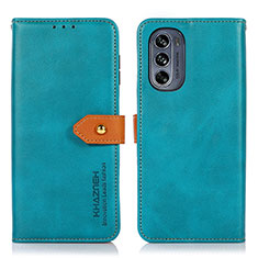Leather Case Stands Flip Cover Holder N07P for Motorola Moto G62 5G Cyan