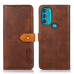 Leather Case Stands Flip Cover Holder N07P for Motorola Moto G71 5G Brown