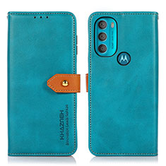 Leather Case Stands Flip Cover Holder N07P for Motorola Moto G71 5G Cyan
