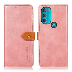 Leather Case Stands Flip Cover Holder N07P for Motorola Moto G71 5G Pink