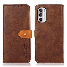 Leather Case Stands Flip Cover Holder N07P for Motorola Moto G82 5G Brown