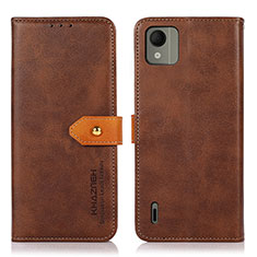 Leather Case Stands Flip Cover Holder N07P for Nokia C110 Brown