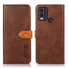 Leather Case Stands Flip Cover Holder N07P for Nokia C22 Brown