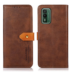 Leather Case Stands Flip Cover Holder N07P for Nokia XR21 Brown