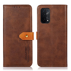 Leather Case Stands Flip Cover Holder N07P for OnePlus Nord N200 5G Brown