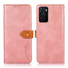 Leather Case Stands Flip Cover Holder N07P for Oppo A55S 5G Pink