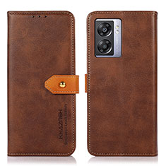 Leather Case Stands Flip Cover Holder N07P for Oppo A77 5G Brown