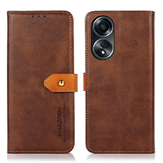 Leather Case Stands Flip Cover Holder N07P for Oppo A78 5G Brown