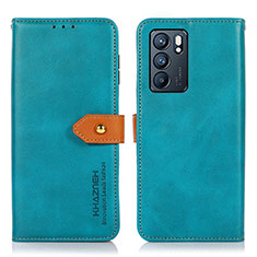 Leather Case Stands Flip Cover Holder N07P for Oppo Reno6 5G Cyan
