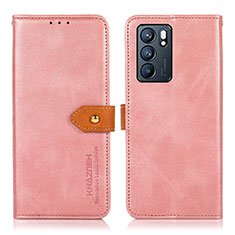 Leather Case Stands Flip Cover Holder N07P for Oppo Reno6 5G Pink