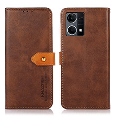 Leather Case Stands Flip Cover Holder N07P for Oppo Reno7 4G Brown