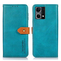 Leather Case Stands Flip Cover Holder N07P for Oppo Reno7 4G Cyan