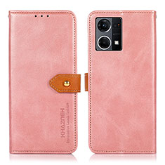 Leather Case Stands Flip Cover Holder N07P for Oppo Reno7 4G Pink
