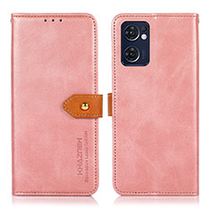 Leather Case Stands Flip Cover Holder N07P for Oppo Reno7 5G Pink