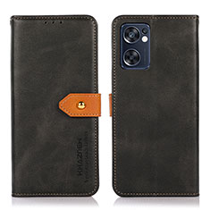 Leather Case Stands Flip Cover Holder N07P for Oppo Reno7 SE 5G Black
