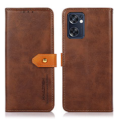 Leather Case Stands Flip Cover Holder N07P for Oppo Reno7 SE 5G Brown