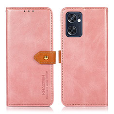 Leather Case Stands Flip Cover Holder N07P for Oppo Reno7 SE 5G Pink