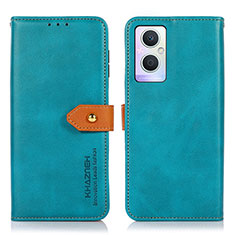 Leather Case Stands Flip Cover Holder N07P for Oppo Reno7 Z 5G Cyan