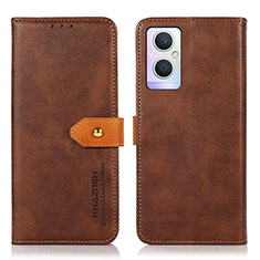 Leather Case Stands Flip Cover Holder N07P for Oppo Reno8 Lite 5G Brown