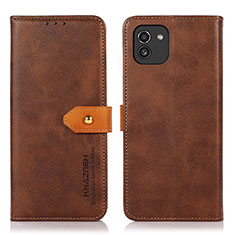 Leather Case Stands Flip Cover Holder N07P for Samsung Galaxy A03 Brown