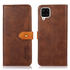 Leather Case Stands Flip Cover Holder N07P for Samsung Galaxy A12 Brown