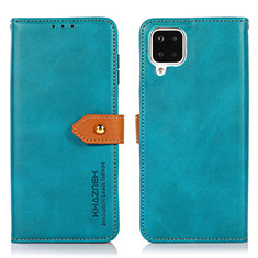 Leather Case Stands Flip Cover Holder N07P for Samsung Galaxy A12 Cyan