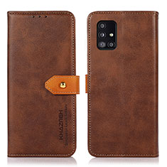 Leather Case Stands Flip Cover Holder N07P for Samsung Galaxy A51 4G Brown