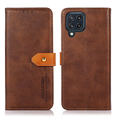 Leather Case Stands Flip Cover Holder N07P for Samsung Galaxy M32 4G Brown
