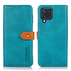 Leather Case Stands Flip Cover Holder N07P for Samsung Galaxy M32 4G Cyan