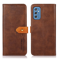Leather Case Stands Flip Cover Holder N07P for Samsung Galaxy M52 5G Brown