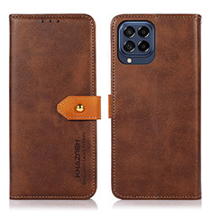 Leather Case Stands Flip Cover Holder N07P for Samsung Galaxy M53 5G Brown