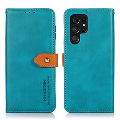 Leather Case Stands Flip Cover Holder N07P for Samsung Galaxy S24 Ultra 5G Cyan
