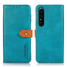 Leather Case Stands Flip Cover Holder N07P for Sony Xperia 1 III Cyan