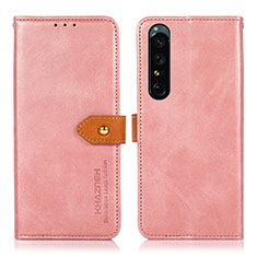 Leather Case Stands Flip Cover Holder N07P for Sony Xperia 1 III Pink