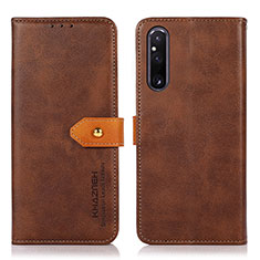 Leather Case Stands Flip Cover Holder N07P for Sony Xperia 1 V Brown
