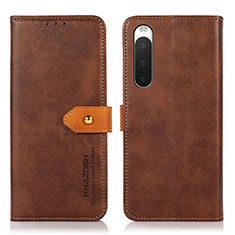 Leather Case Stands Flip Cover Holder N07P for Sony Xperia 10 IV Brown