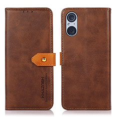 Leather Case Stands Flip Cover Holder N07P for Sony Xperia 5 V Brown