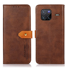 Leather Case Stands Flip Cover Holder N07P for Vivo X80 5G Brown