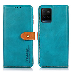 Leather Case Stands Flip Cover Holder N07P for Vivo Y21 Cyan