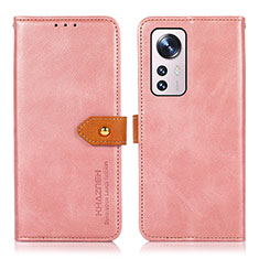 Leather Case Stands Flip Cover Holder N07P for Xiaomi Mi 12 5G Pink