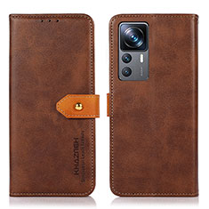 Leather Case Stands Flip Cover Holder N07P for Xiaomi Mi 12T Pro 5G Brown