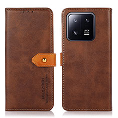 Leather Case Stands Flip Cover Holder N07P for Xiaomi Mi 13 5G Brown